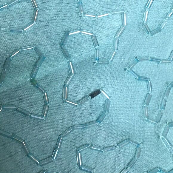 Vth Scala Turquoise White Beaded Sequin Cut Out Back Dress Women’s Size S NWTs - Picture 10 of 12